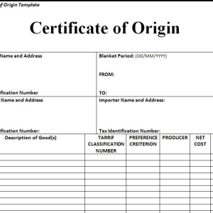 Certificate of Origin