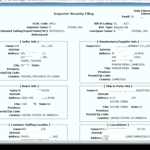 Importer Security Filing (local customs requirements)