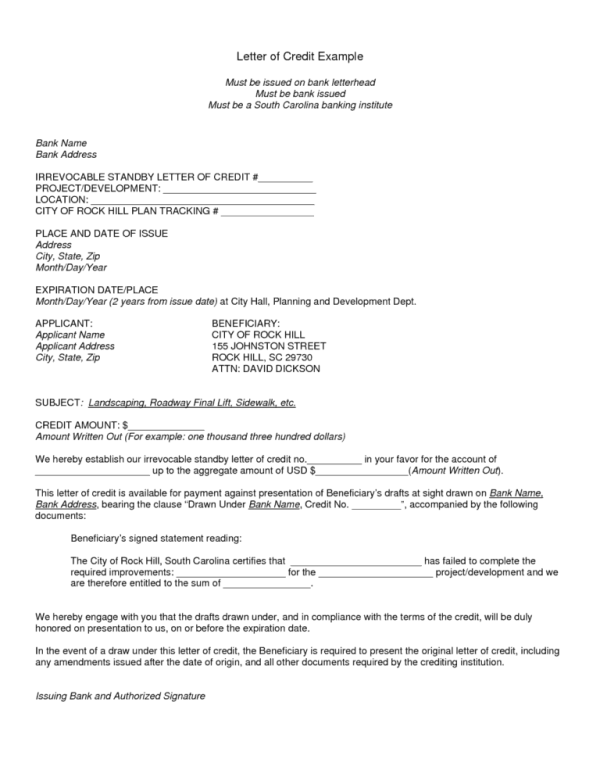 Letter of Credit Proforma